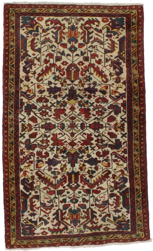 Vintage Ivory Geometric 3X5 Goravan Heriz Persian Rug