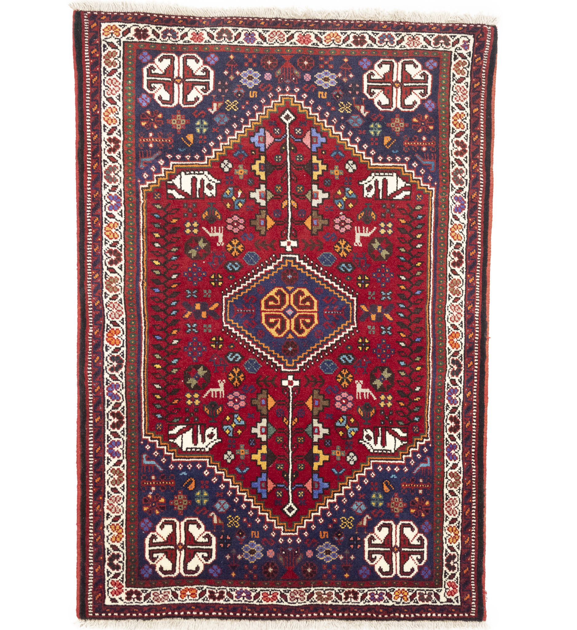 Vintage Red Tribal 3'5X5 Shiraz Persian Rug