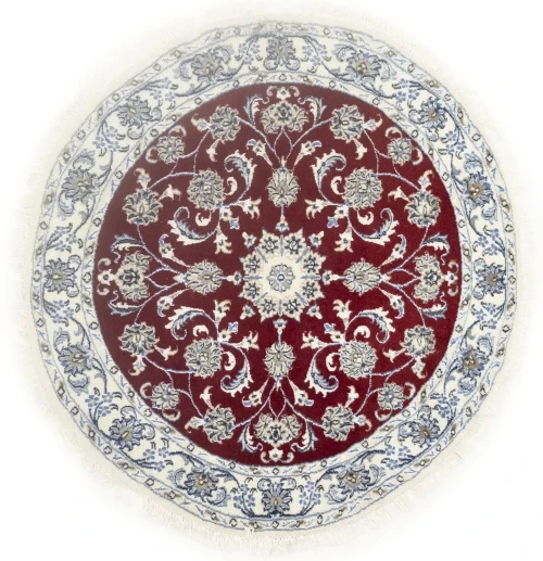 Red Classic Floral 4x4 Nain Persian Oriental Round Rug