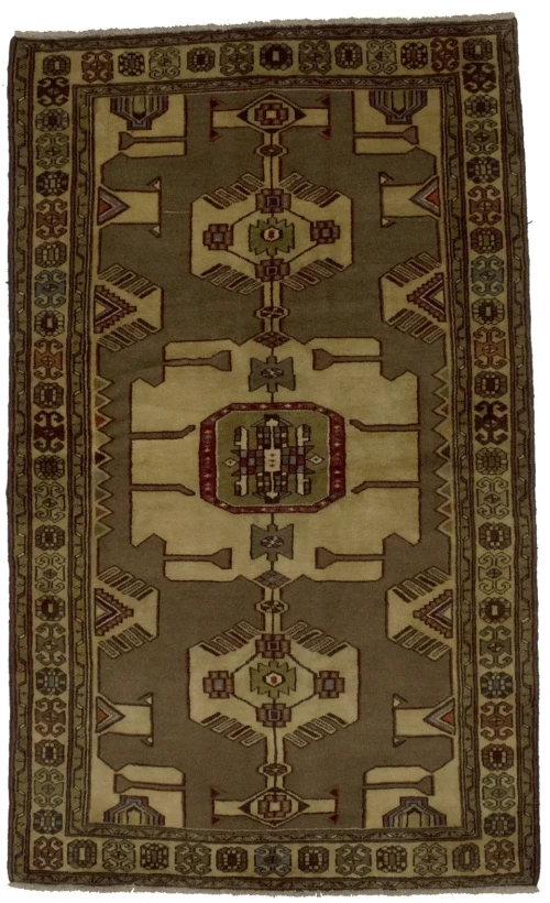 Vintage Khaki Tribal 4X7 Hamedan Persian Rug