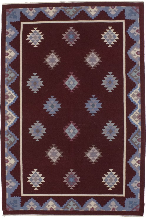 Wine Red Geometric Tribal Kilim 4X6 Chinese Oriental Rug