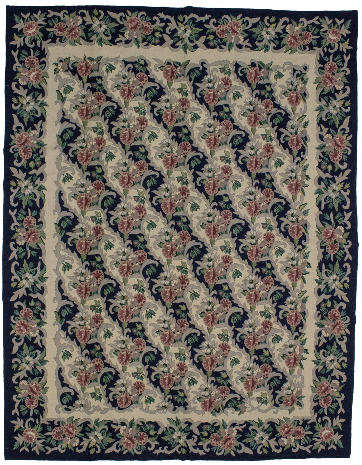 Dark Navy Allover Floral Aubusson 8X10 Chinese Oriental Rug