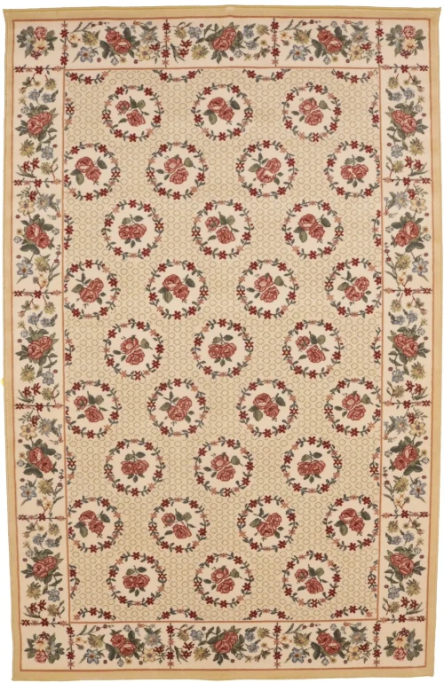 Cream Floral Machine-Made 5'5X8'6 Modern Rug