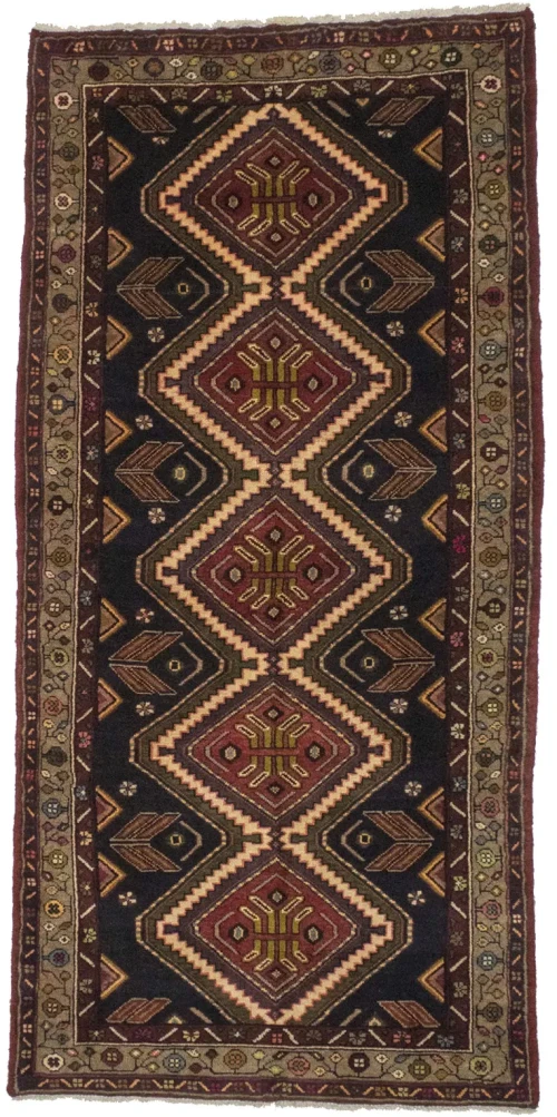 Vintage Geometric Tribal 3'6X7'4 Chenar Persian Runner Rug