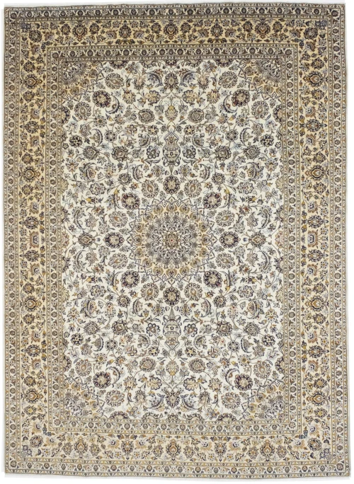 Vintage Cream Traditional 10X14 Kashan Persian Rug