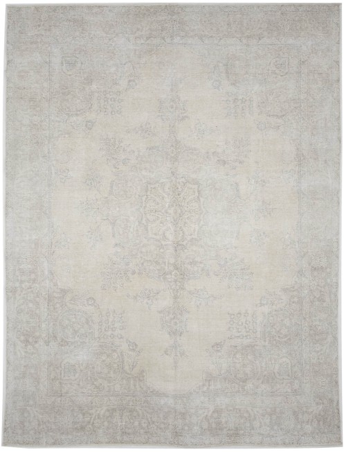 Antique Muted Beige Floral 9'5X12'7 Distressed Vintage Oriental Rug