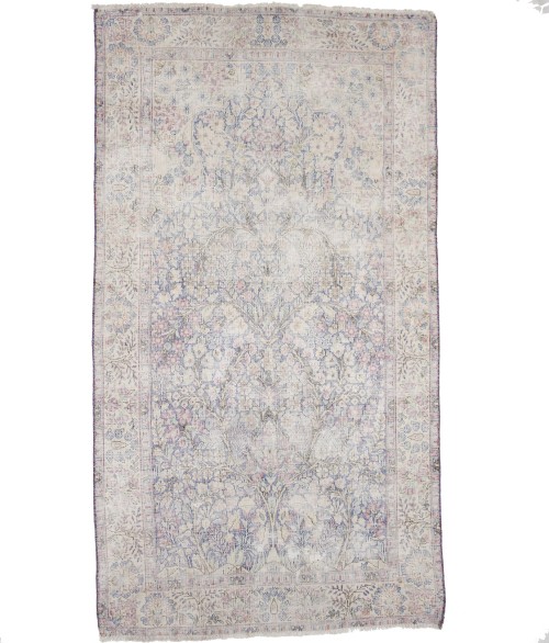 Antique Muted Blue Floral 4X7 Distressed Vintage Oriental Rug