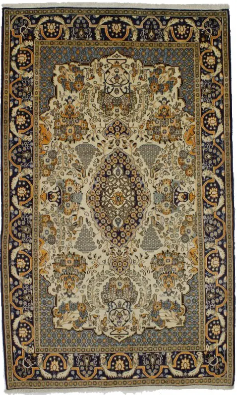 Vintage Cream Pictorial 5X9 Shahreza Persian Rug