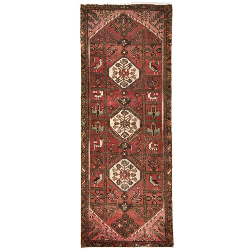 Semi Antique Red Geometric Tribal 4X9 Oriental Runner Rug