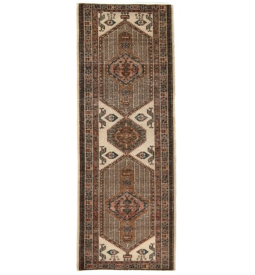 Semi Antique Muted Tribal 4X10 Distressed Vintage Oriental Runner Rug