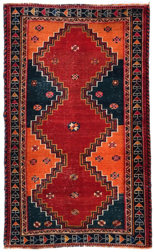 Semi Antique Red Tribal 3'7X6 Distressed Vintage Oriental Rug