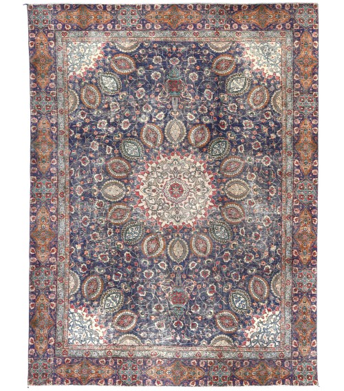 Antique Muted Plum Floral 9X12 Distressed Vintage Oriental Rug