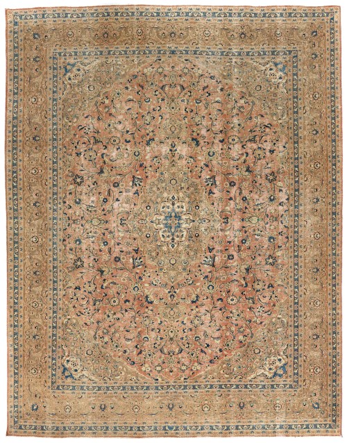 Antique Muted Floral 9'5X12'3 Distressed Vintage Oriental Rug