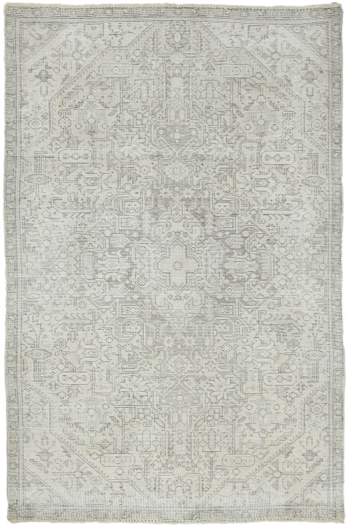 Antique Muted Beige Floral 4'7X7'8 Distressed Vintage Oriental Rug