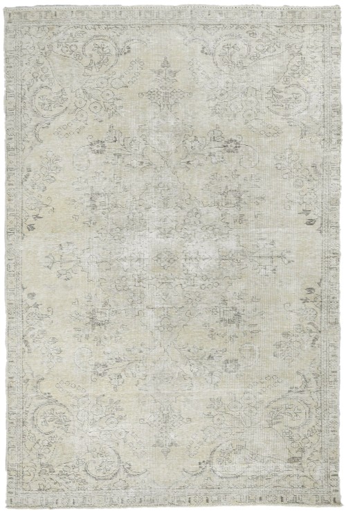 Antique Muted Beige Floral 4'5X7'5 Distressed Vintage Oriental Rug