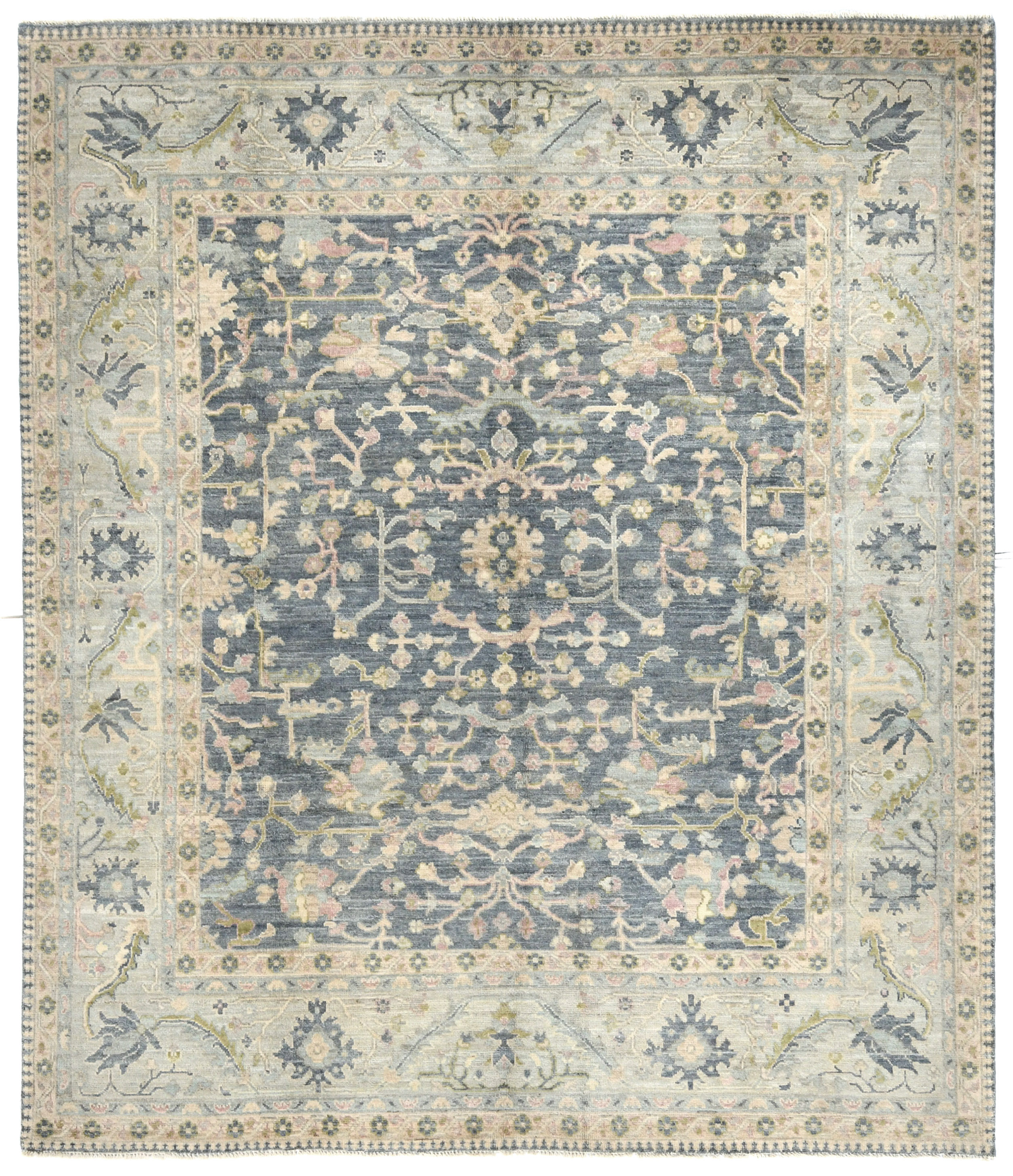 Gray Floral Oushak Peshawar 8'4X9'6 Pakistan Oriental Rug