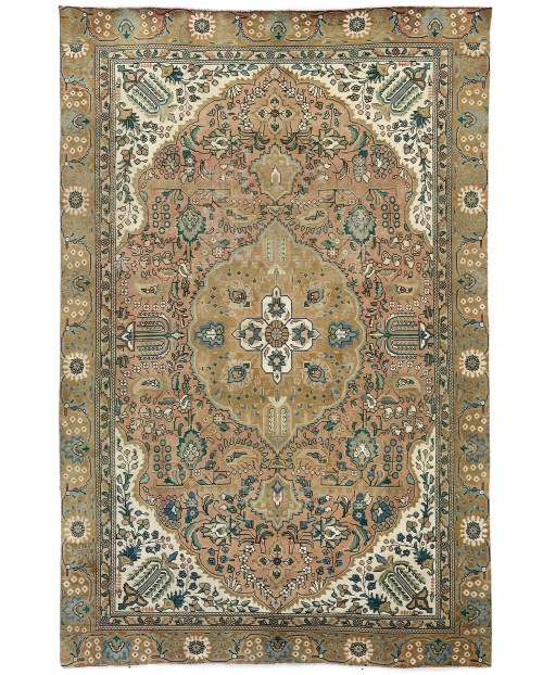 Semi Antique Muted Floral 7X10'5 Distressed Vintage Oriental Rug