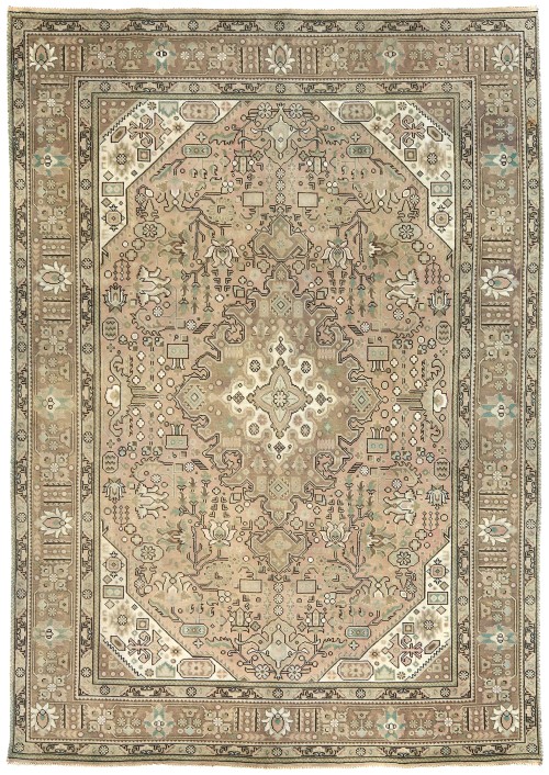 Semi Antique Muted Beige Floral 8X11 Distressed Vintage Oriental Rug