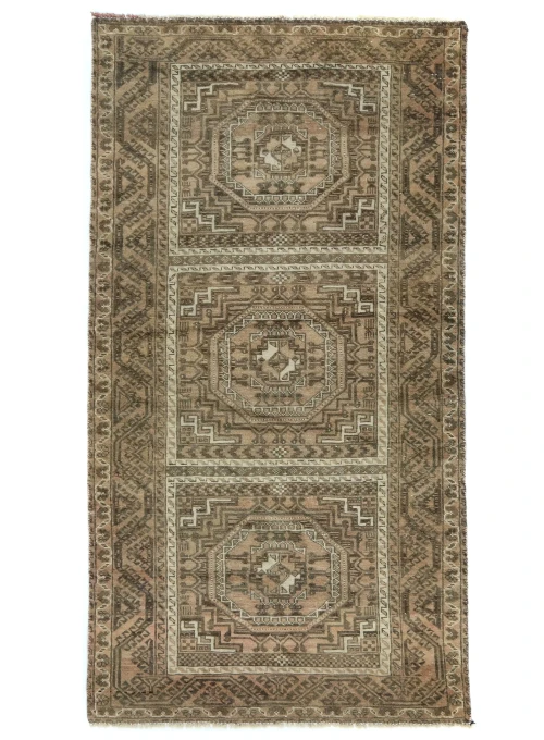 Semi Antique Brown Tribal 3'8X7 Distressed Vintage Oriental Rug