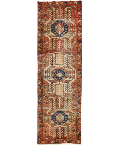 Semi Antique Tribal Muted Orange 3X9 Distressed Oriental Runner Rug