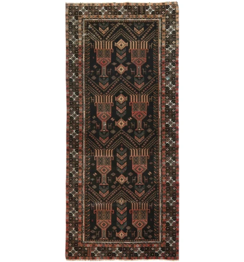 Semi Antique Charcoal Tribal 4X9 Vintage Oriental Runner Rug