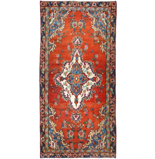 Vintage Red Floral Tribal 3'8X7'5 Oriental Rug