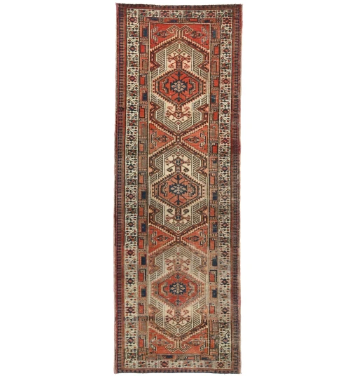 Semi Antique Red Tribal 4X11 Vintage Oriental Runner Rug