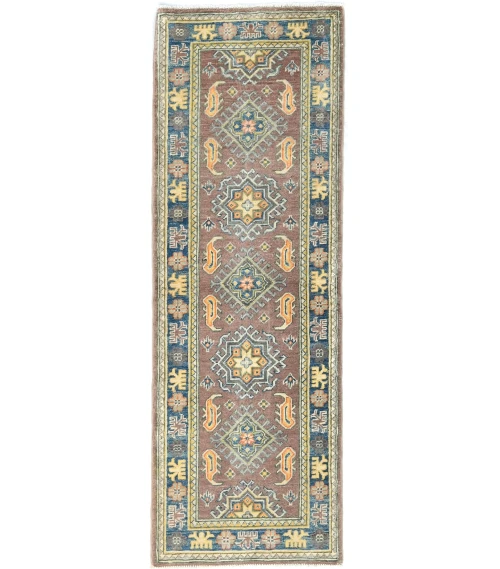 Pastel Brown Tribal Geometric 2X6 Kazak Pakistan Oriental Runner Rug