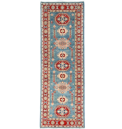 Blue Tribal Geometric 2X6 Kazak Pakistan Oriental Runner Rug