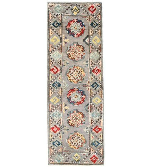 Gray Tribal Geometric 2X6 Kazak Pakistan Oriental Runner Rug