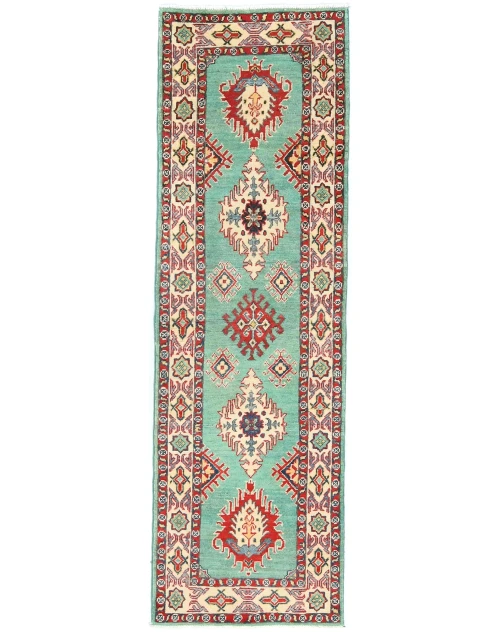 Green Tribal Geometric 2X6 Kazak Pakistan Oriental Runner Rug