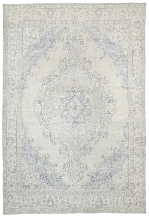 Antique Muted Beige Floral 9X12'6 Distressed Vintage Oriental Rug
