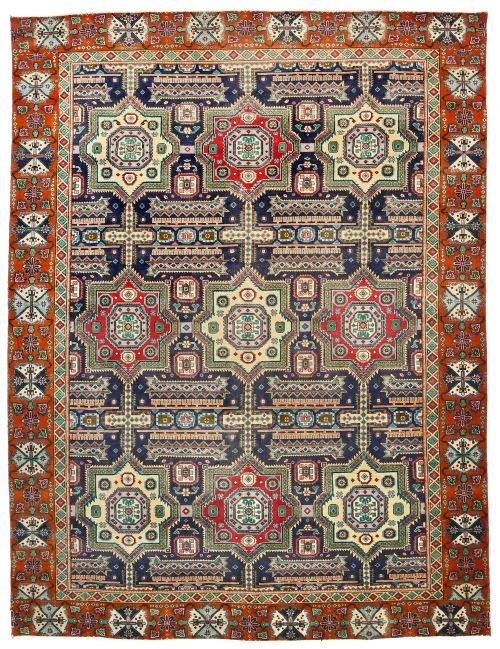 Semi Antique Dark Purple-navy Geometric 9X12 Traditional Oriental Rug