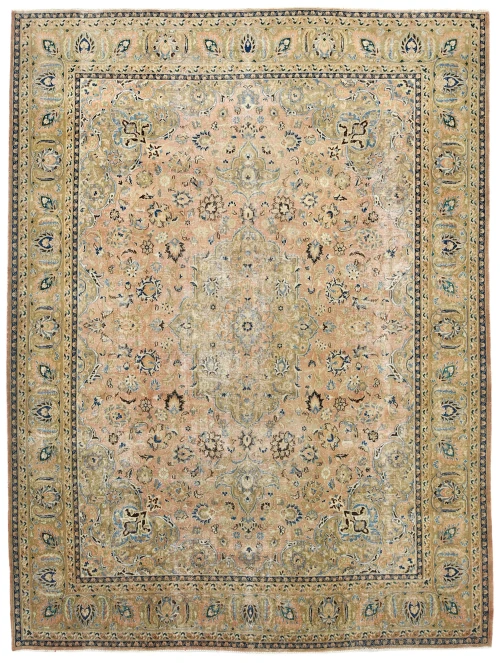 Semi Antique Muted Light Salmon Floral 9X12 Distressed Vintage Oriental Rug