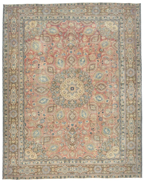 Semi Antique Muted Floral 10X13 Distressed Vintage Oriental Rug