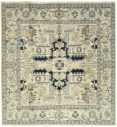 Greige Tribal Geometric 8X8 Heriz Serapi Oriental Square Rug