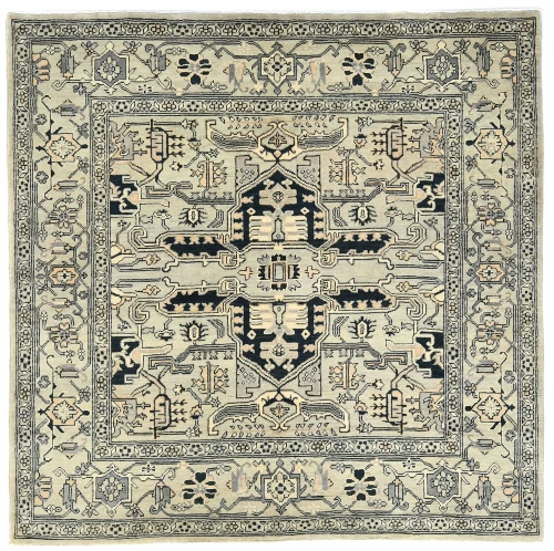 Greige Tribal Geometric 6X6 Heriz Serapi Oriental Square Rug