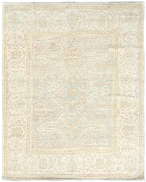 Muted Light Blue Floral Transitional 8X10 Oushak Oriental Rug