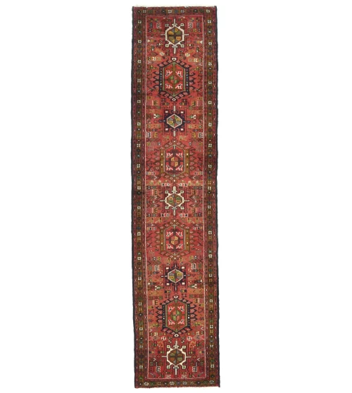 Vintage Red Geometric 2'4X9'8 Karajeh Persian Runner Rug