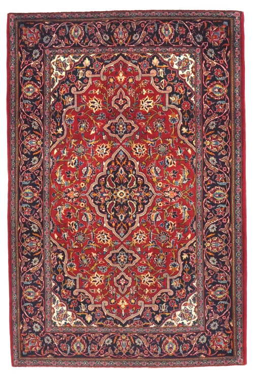 Vintage Red Traditional 3'7X5'3 Kashan Persian Rug