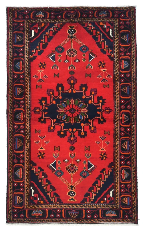 Vintage Red Floral Tribal 4X7 Hamedan Persian Rug
