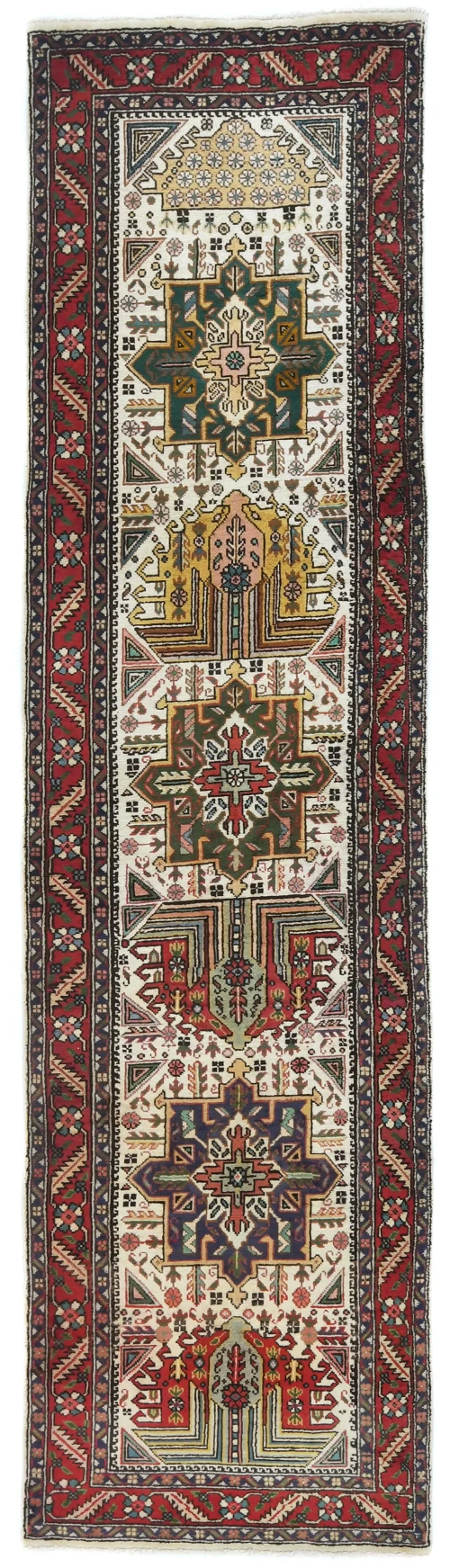 Vintage Cream Traditional 3X12 Tabriz Persian Runner Rug