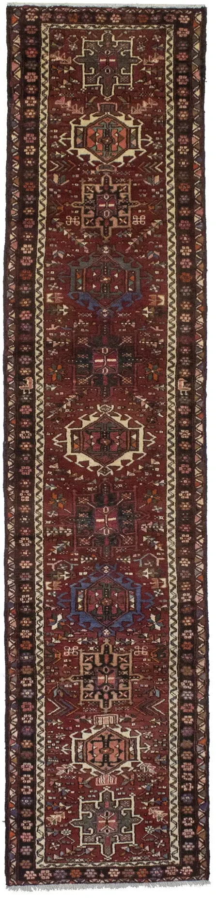 Vintage Red Geometric 2'9X12'5 Karajeh Persian Runner Rug