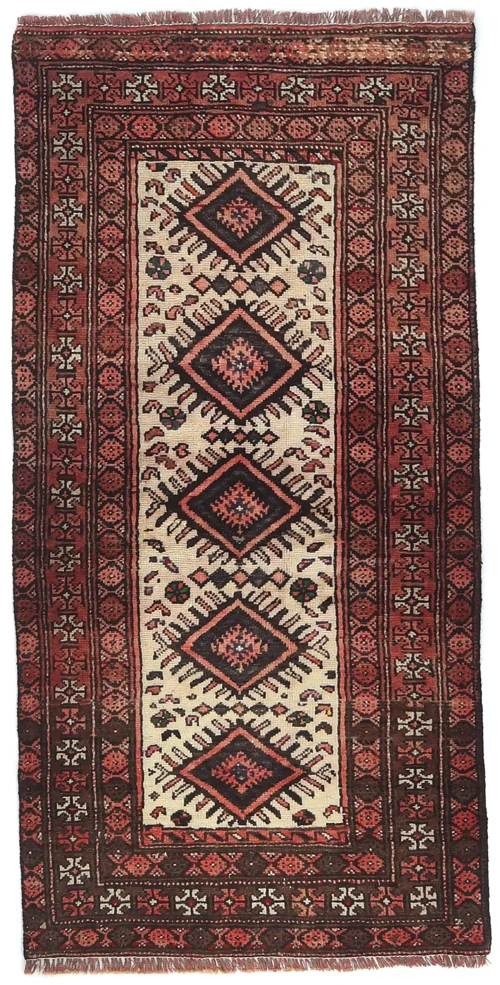 Vintage Cream Geometric Tribal 3X5 Balouch Persian Rug