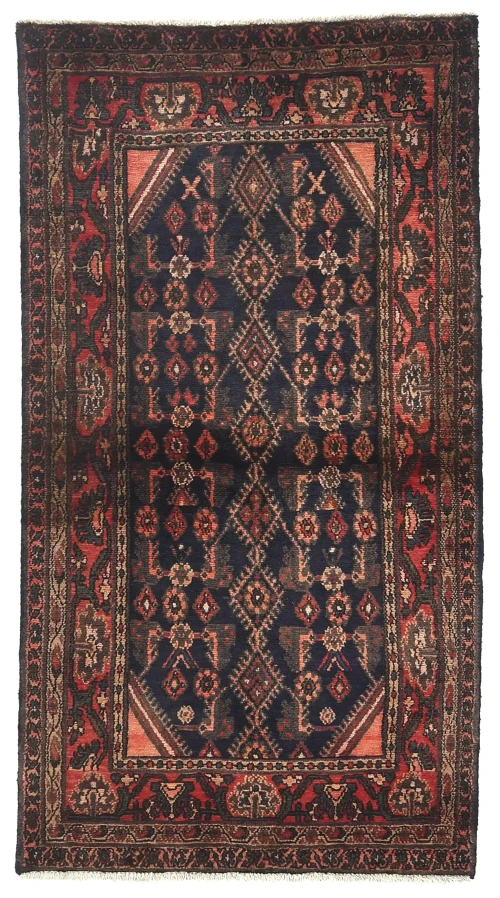 Vintage Dark Purple-navy Floral Tribal 3'6X6'5 Hamedan Persian Rug