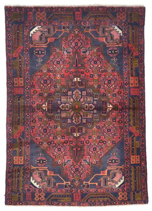 Vintage Coral Red Floral Tribal 3X5 Hamedan Persian Rug
