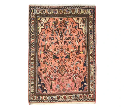 Vintage Light Salmon Floral Tribal 3'4 X 4'5 Hamedan Persian Rug