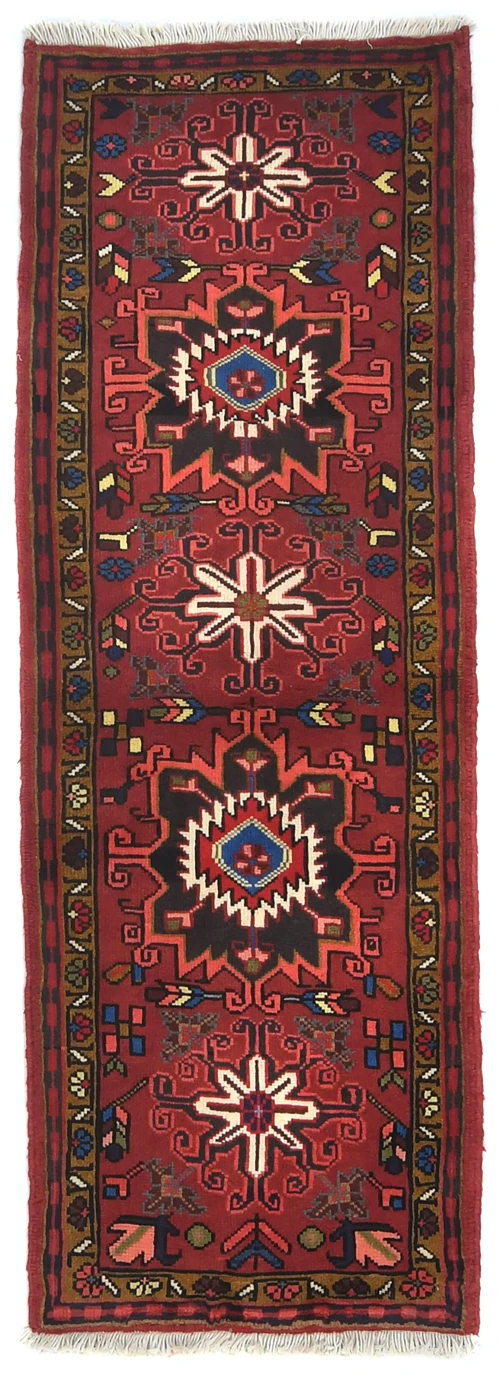 Vintage Red Geometric 2'3X6'2 Karajeh Persian Runner Rug
