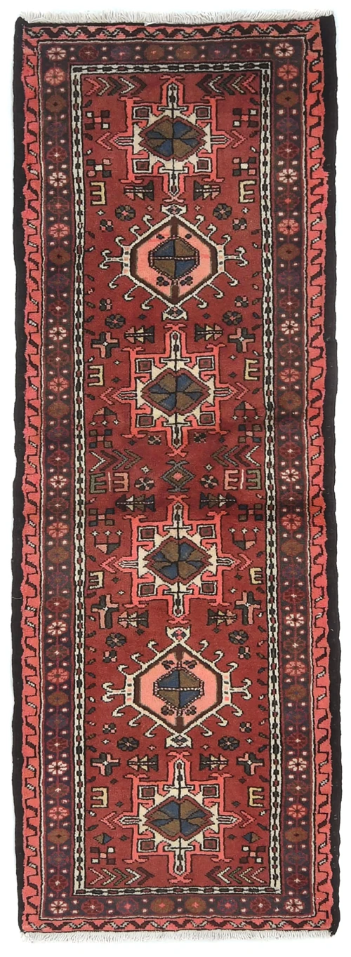 Vintage Bittersweet Red Geometric 2'3X6'6 Karajeh Persian Runner Rug