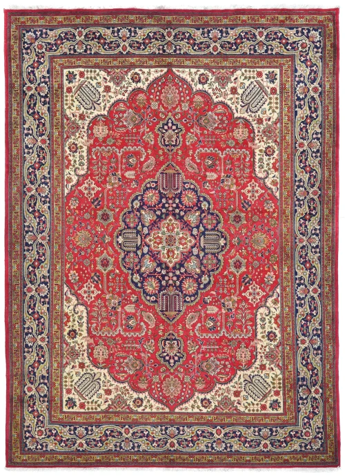 Vintage Red Floral Traditional 10X13 Tabriz Persian Rug